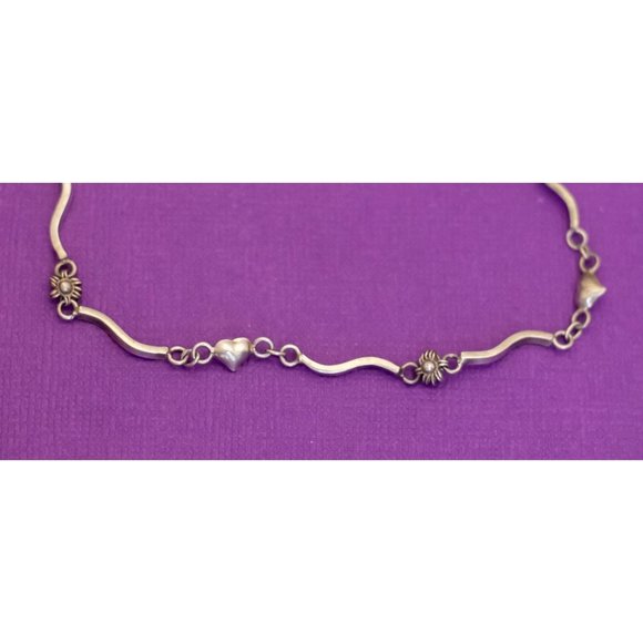9 1/2, Vintage Dainty Heart Links Sterling Silver Bracelet - Q31 - Picture 2 of 3